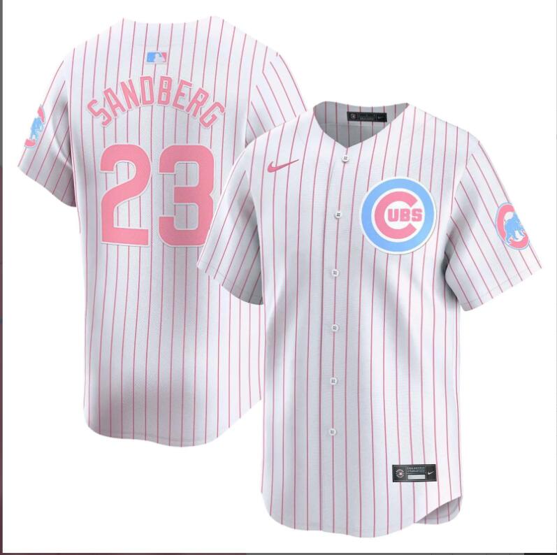 Men Chicago Cubs #23 Sandberg white with red strips 2024 Nike MLB jersey